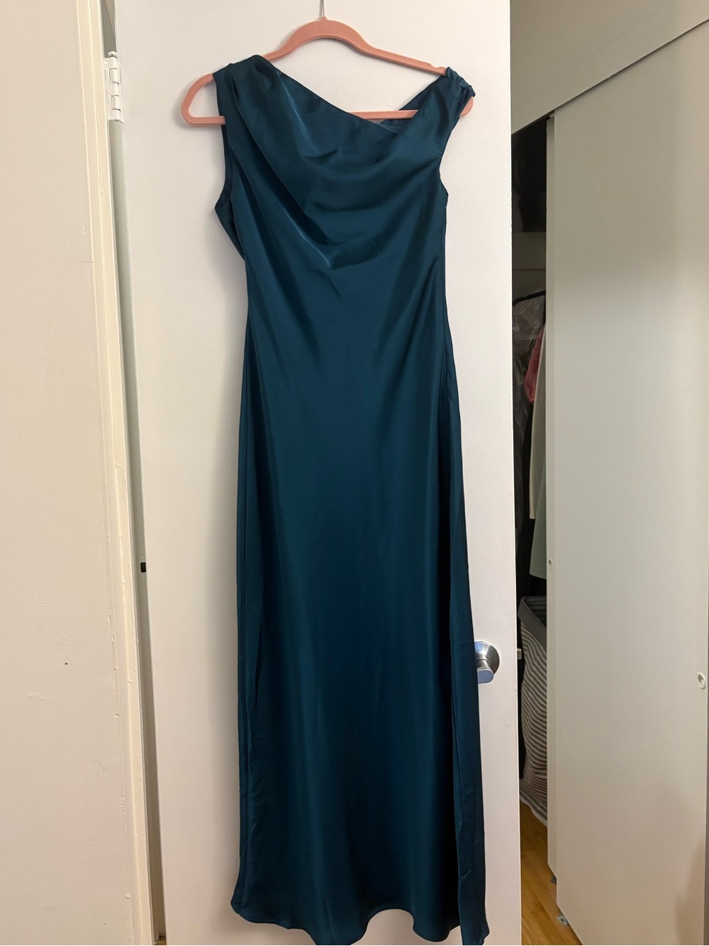 Hello Molly Teal One-Shoulder Satin Gown